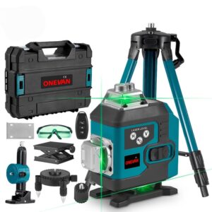 Nivel laser 4D 16 linii ONEVAN, auto-nivelare, cu trepied de 100cm, telecomanda, 2 baterii, albastru/negru