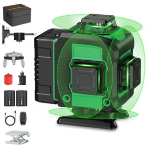 Nivela laser 4D cu 16 linii,4x360º, IP-54, Platforma de ridicare, cu autonivelare, domeniu lucru 30 m, cu Telecomanda, Negru/Verde