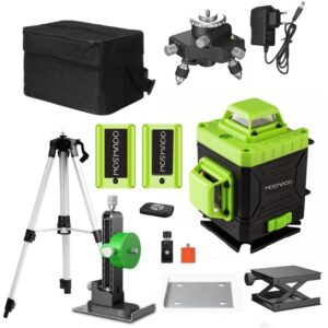 Nivela laser 4D cu 16 linii, MOSMAOO, 360°, Platforma de ridicare, cu autonivelare, Telecomanda, Lumina verde, Trepied 150 cm, Negru/Verde