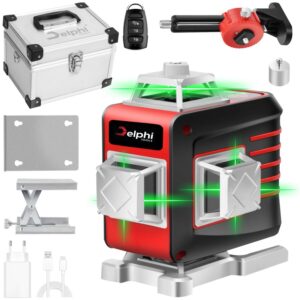 Nivela laser 4D, Delphi Tools, 4000mAh, 30m, 360°, 16 linii, Precizie, negru/rosu