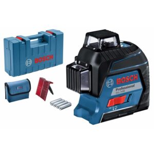 Nivela laser cu linii Bosch Professional GLL 3-80, 30 m, ± 0.2 mm/m precizie, clasa laser 2, IP 54 + 4 baterii (AA) + panou de vizare + valiza transport