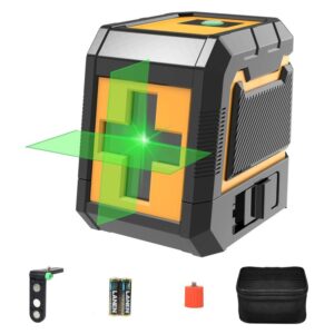 Nivela laser, GOXAWEE, 360° grade cu 2 linii in cruce, 25m, IP54, precizie ± 0.5 mm/m, ± 3° domeniu de autonivelare, 15x14x10 cm, Negru/Galben