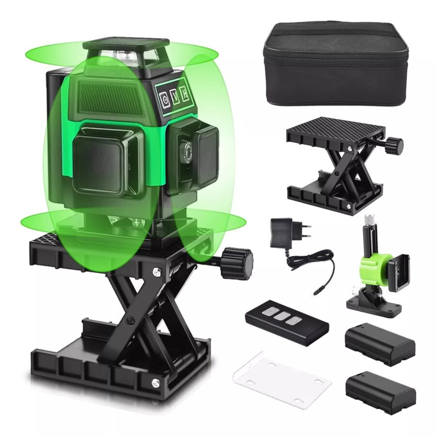 Nivela laser, SHAWTY, 360° grade, 16 Linii, 30m, ± 4° domeniu de autonivelare, Cu accesorii, 2 bateries, Negru/Verde
