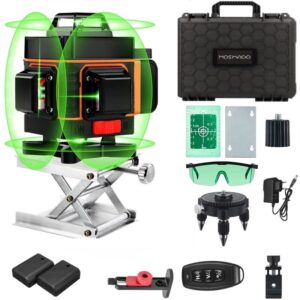 Set Nivela Laser MOSMAOO, 4D, 16 linii, laser verde, raza de actiune 20m, cu geanta transport plastic, 2 baterii, suport de perete magnetic, 2 baze ajustabile, Portocaliu/Negru