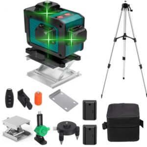 Set Nivela Laser, MOSMAOO®, Profesionala, Autonivelare, 16 linii, 4x360º, IP-54, Precizie milimetrica, Trepied 120 cm, Albastru